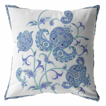 PALACEDESIGNS 20 in. Wildflower Indoor & Outdoor Throw Pillow Light Blue & White PA3104914